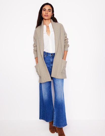 Cable Belted Cardigan-Shearling