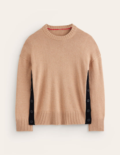 Zia Button Side Jumper-Camel Melange