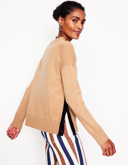 Zia Button Side Jumper-Camel Melange