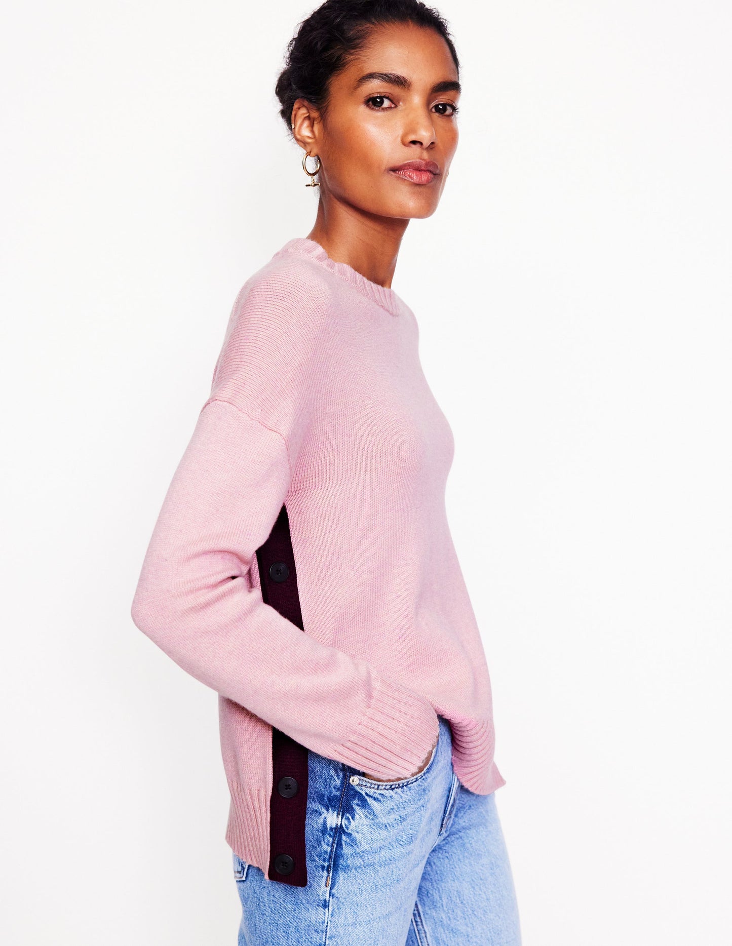 Zia Button Side Jumper-Quartz Pink