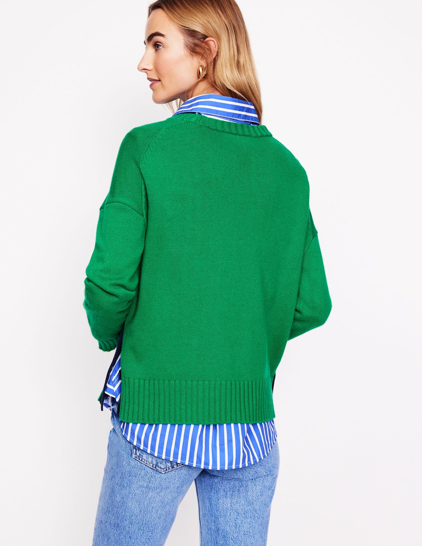 Zia Button Side Jumper-Rich Emerald Green