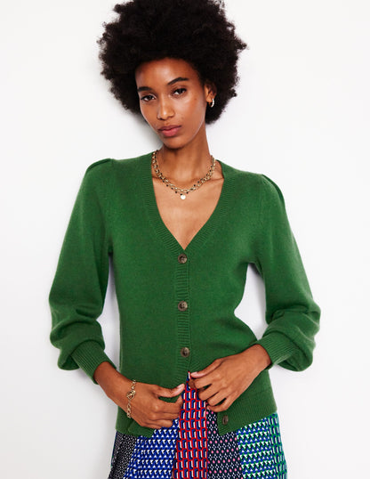 Pleated Cashmere Cardigan-Pine Green