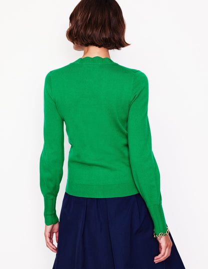 Imi Scalloped Cardigan-Rich Emerald Green