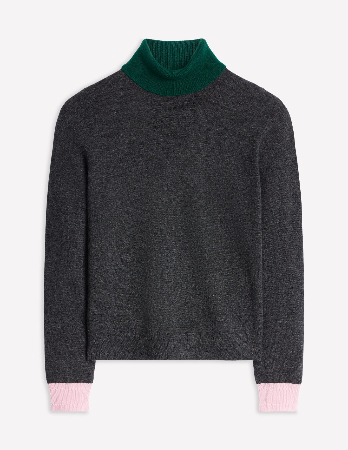 Eva Cashmere Roll Neck Sweater-Charcoal Melange, Colour Block