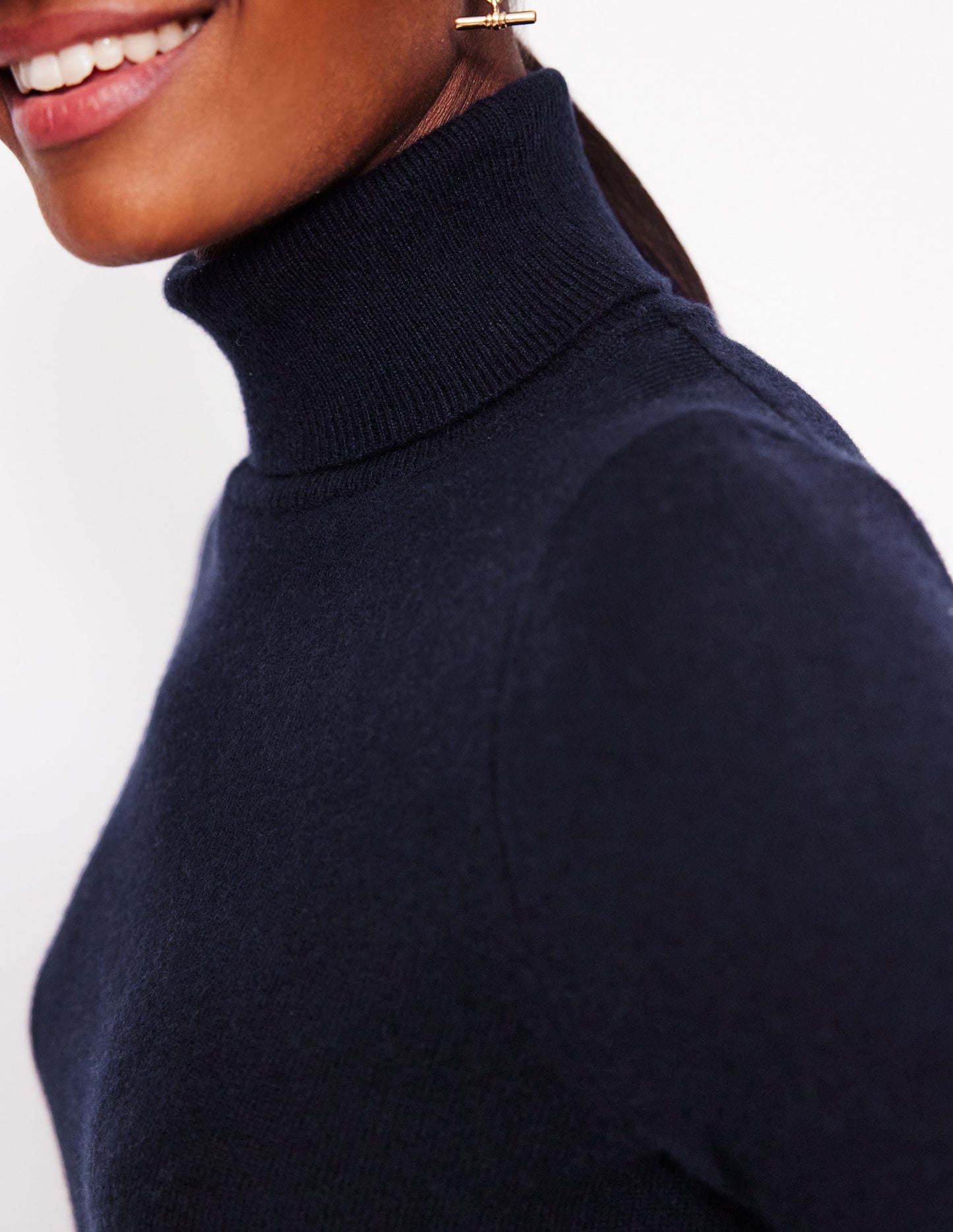 Eva Cashmere Roll Neck Sweater-Navy