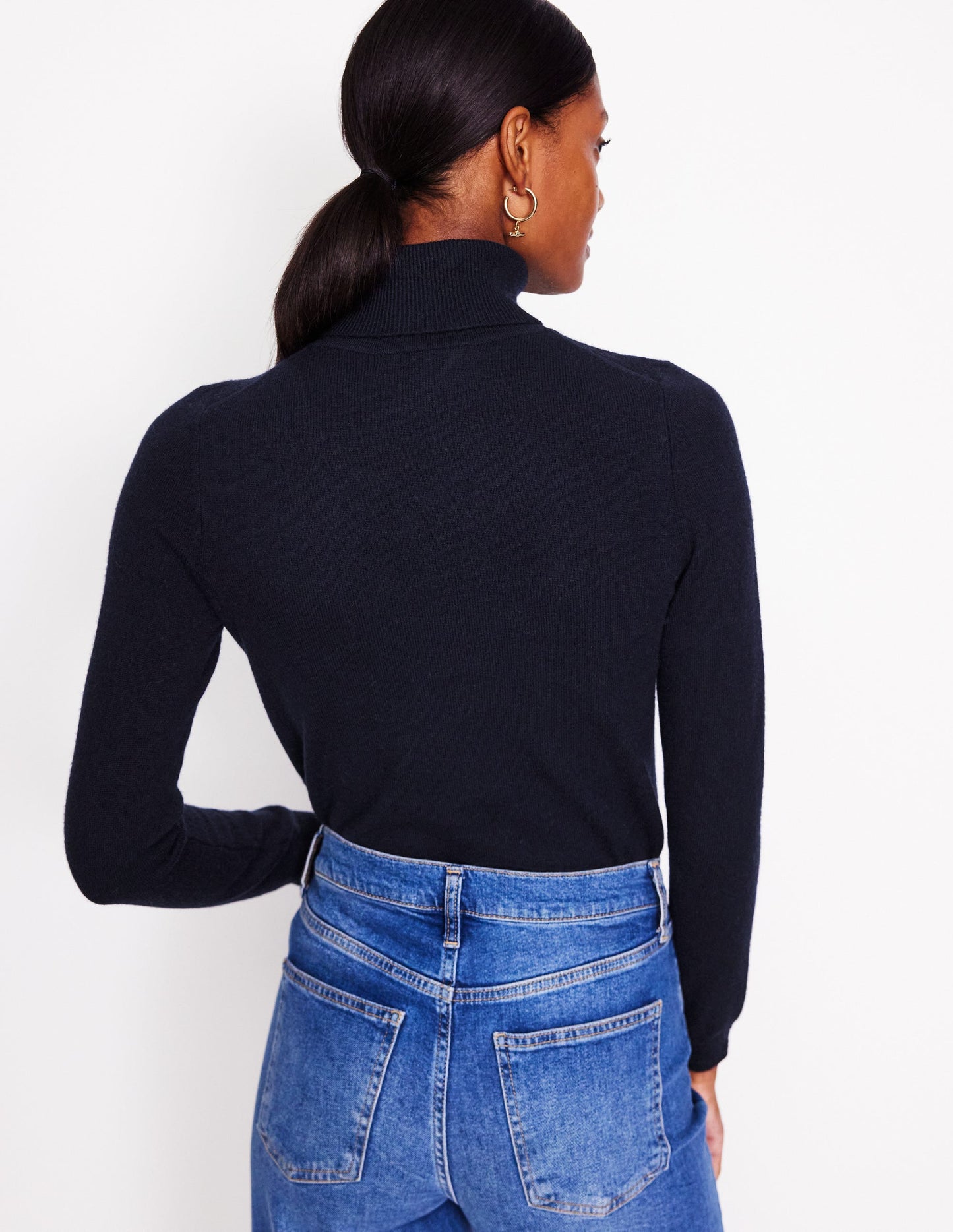 Eva Cashmere Roll Neck Sweater-Navy