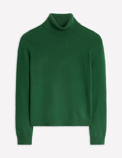 Eva Cashmere Roll Neck Sweater-Pine Green