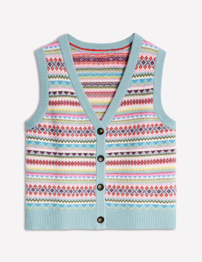 Edie Fair Isle Waistcoat-Blue, Heritage Fair Isle