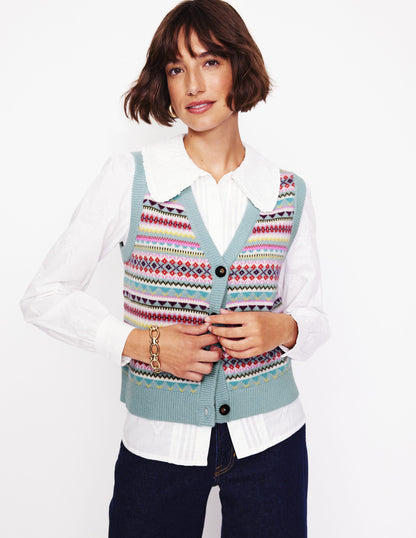 Edie Fair Isle Waistcoat-Blue, Heritage Fair Isle