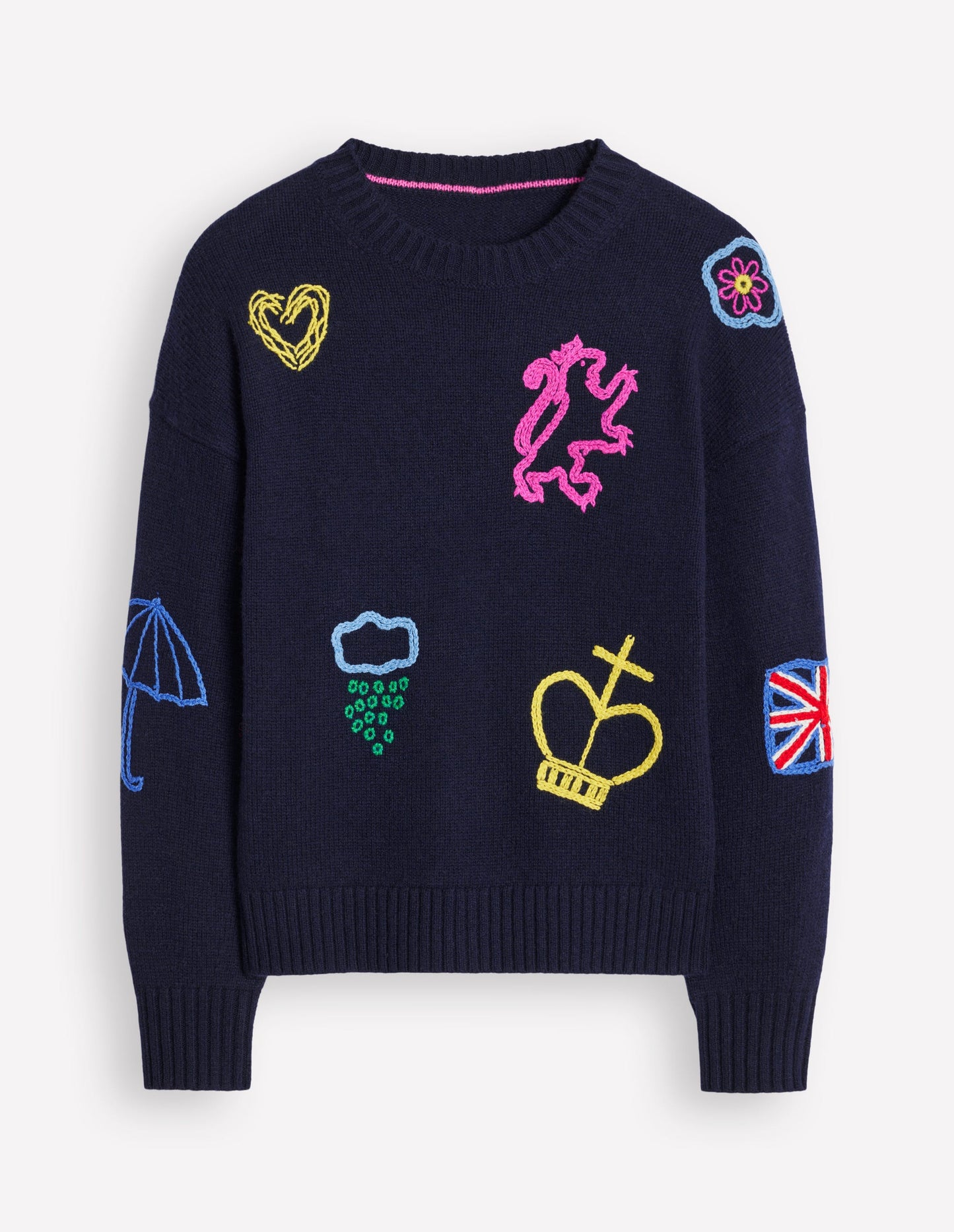 Novelty Embroidered Sweater-Navy, British Icons