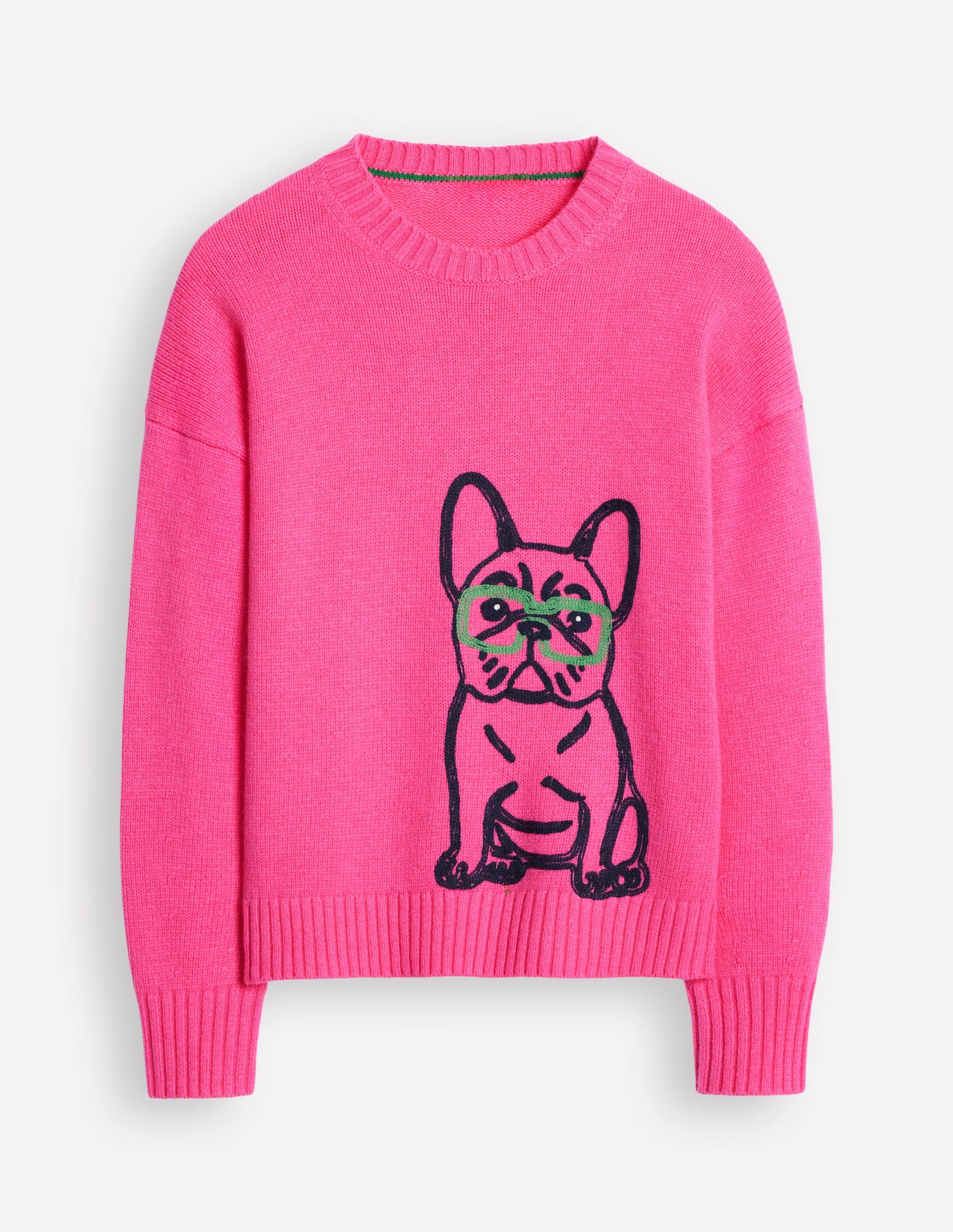 Novelty Embroidered Sweater-Party Pink, Bulldog