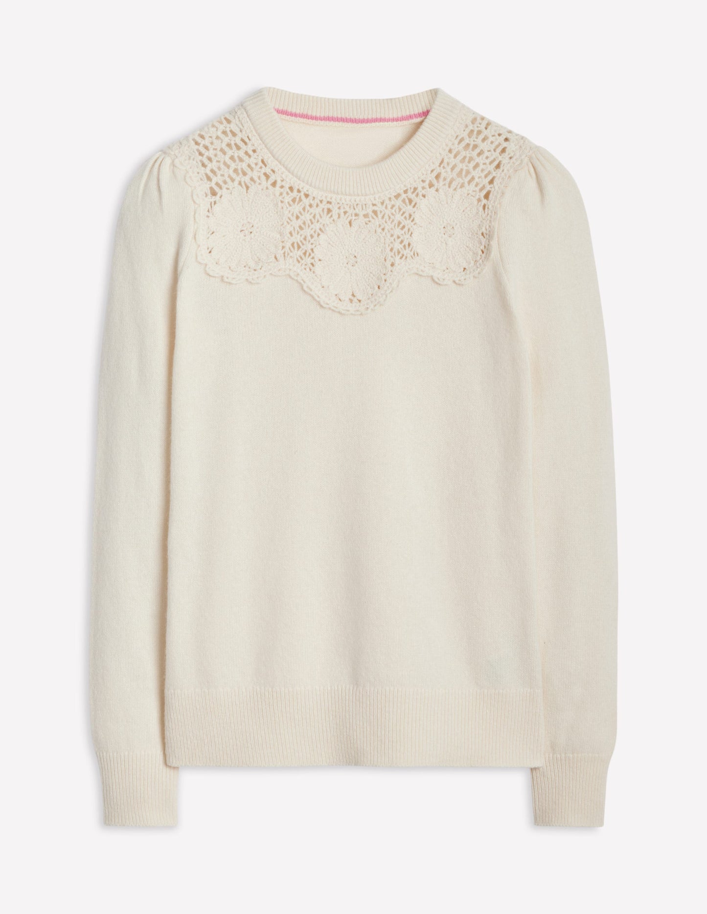 Flower Motif Sweater-Warm Ivory Melange