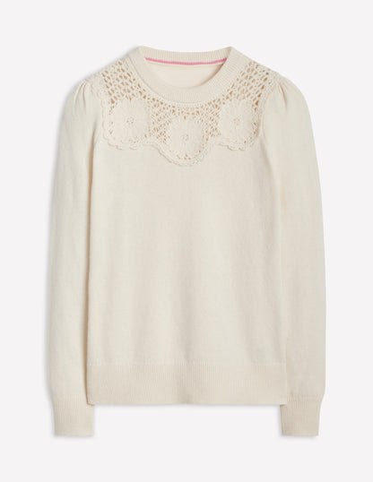 Flower Motif Sweater-Warm Ivory Melange