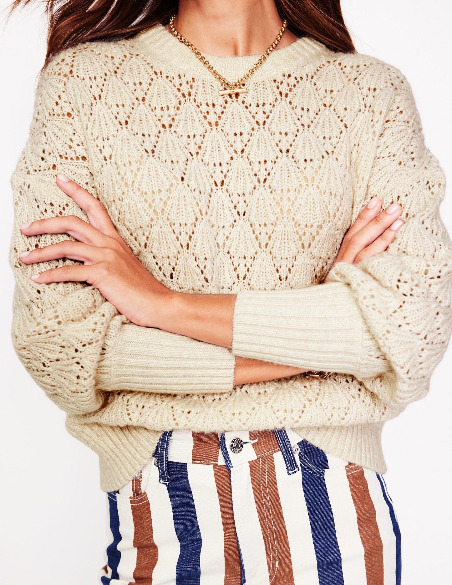 Chunky Pointelle Sweater-Warm Ivory