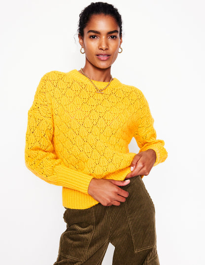 Chunky Pointelle Sweater-Pineapple Yellow