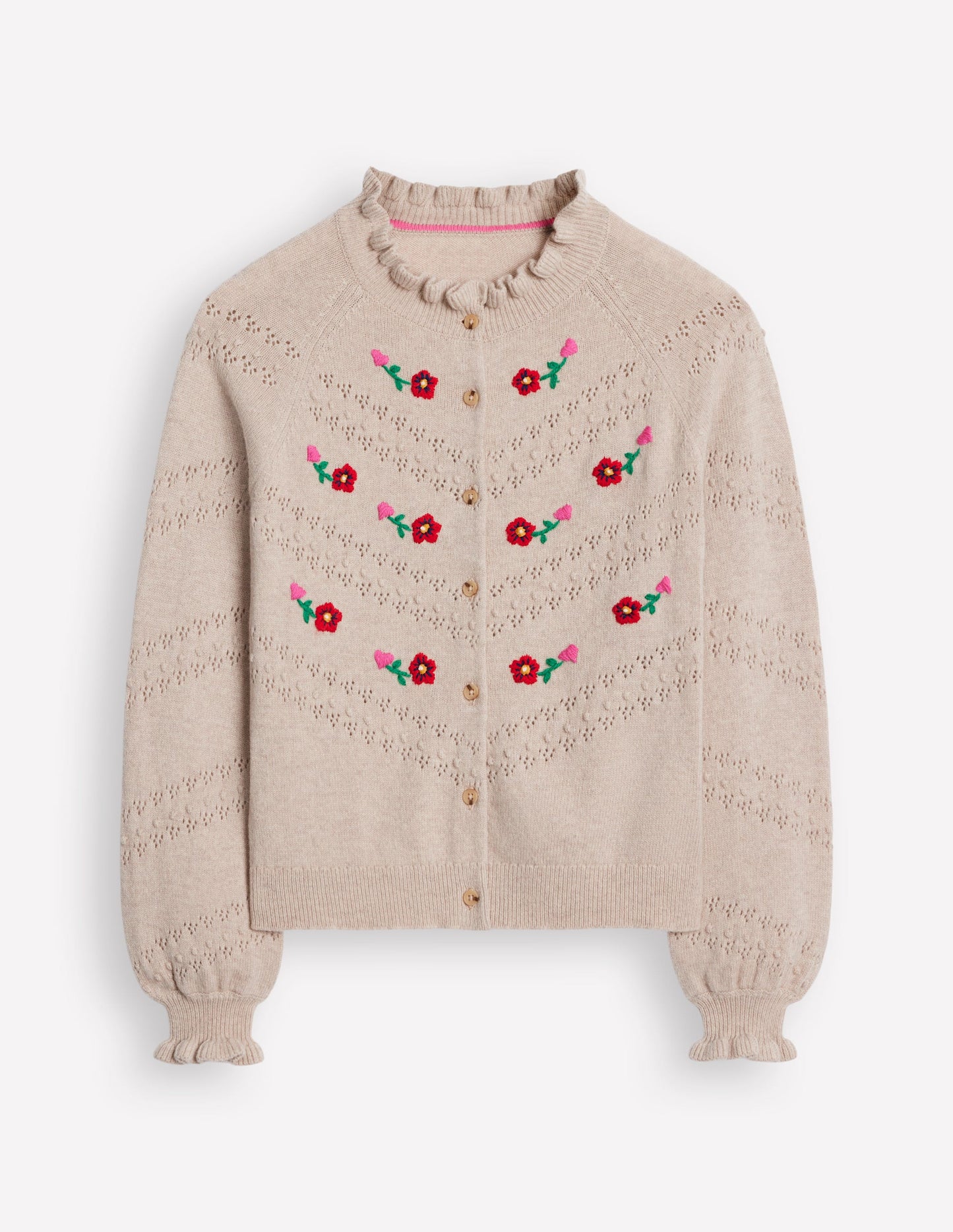 Fae Embroidered Cardigan-Oatmeal Melange