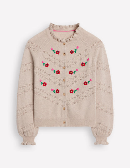 Fae Embroidered Cardigan-Oatmeal Melange