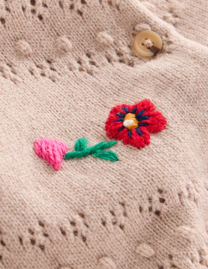 Fae Embroidered Cardigan-Oatmeal Melange