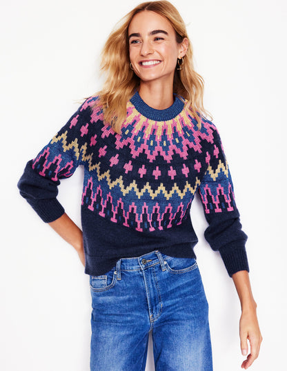 Kat Sparkly Fair Isle Sweater-Navy