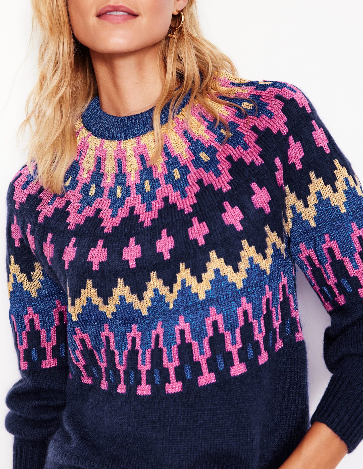 Kat Sparkly Fair Isle Sweater-Navy