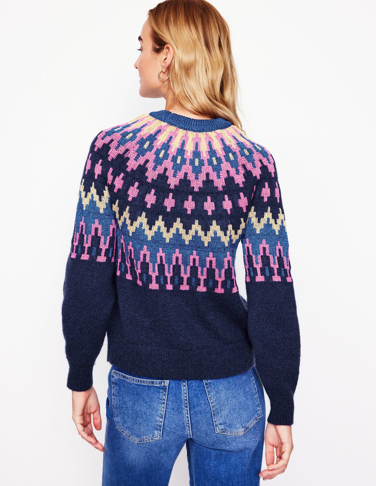 Kat Sparkly Fair Isle Sweater-Navy