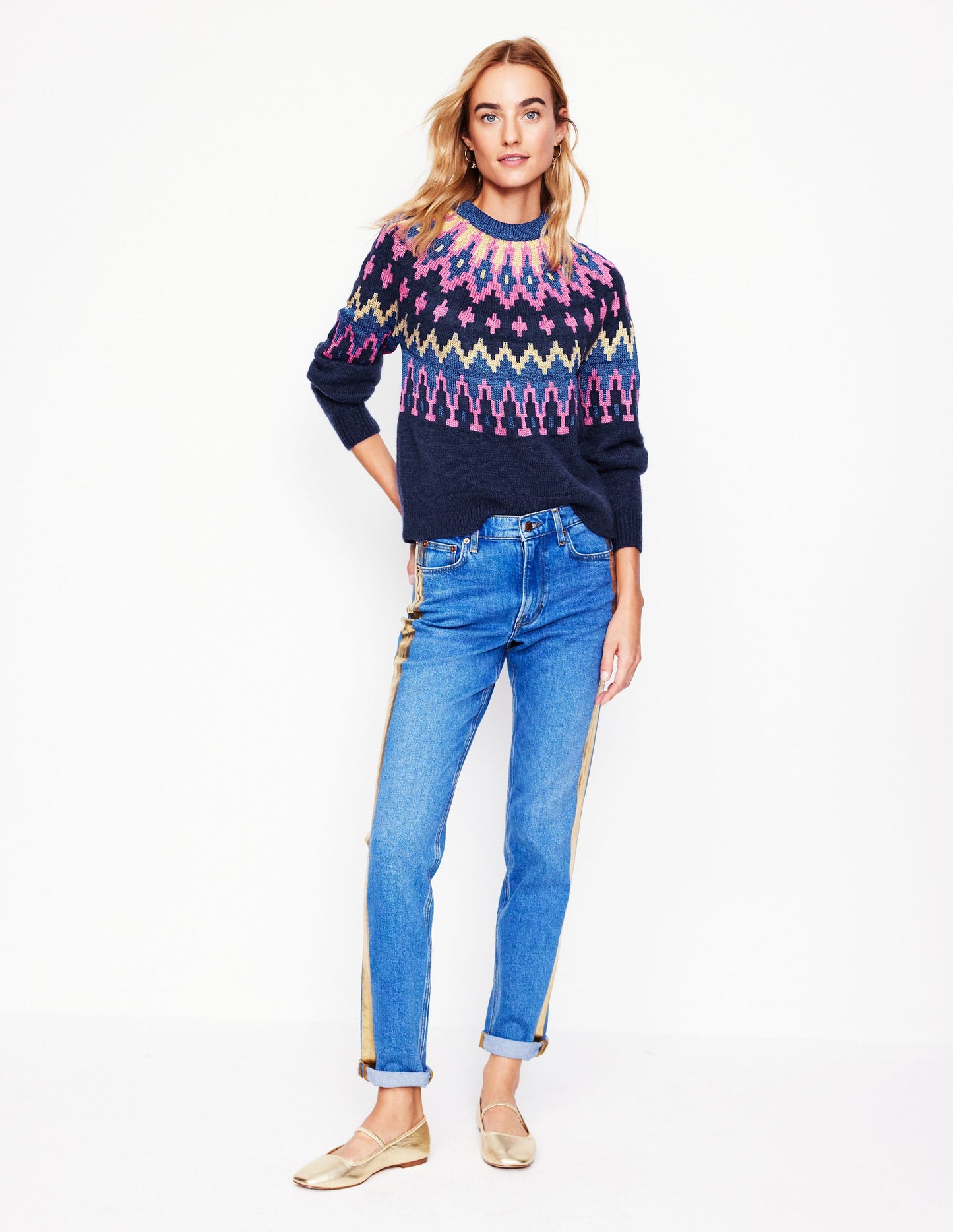 Kat Sparkly Fair Isle Sweater-Navy