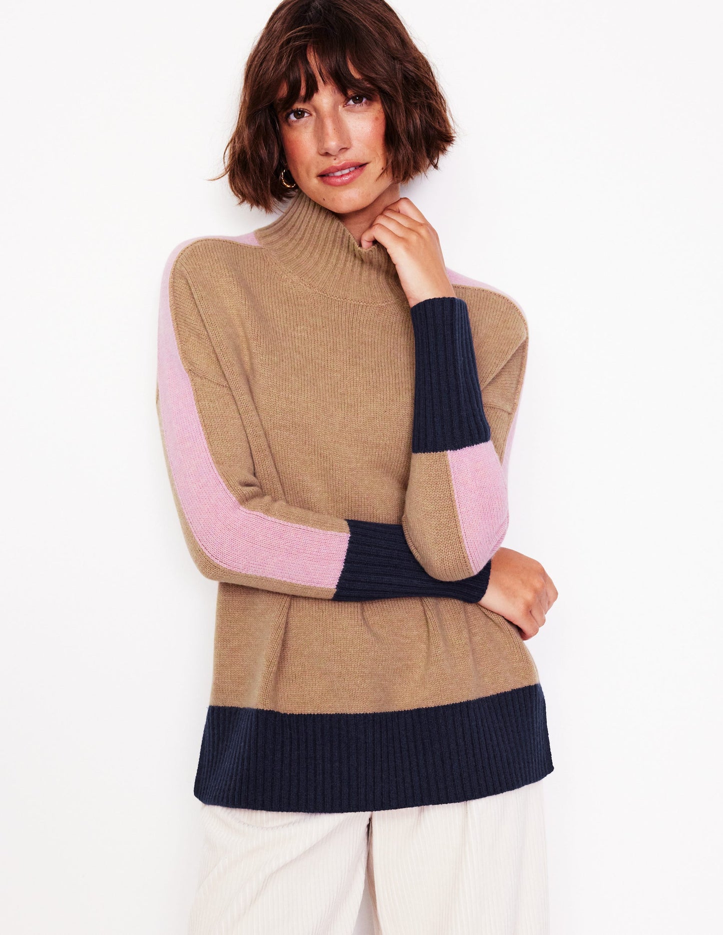 Jessica Oversized Sweater-Camel Melange, Colour Block