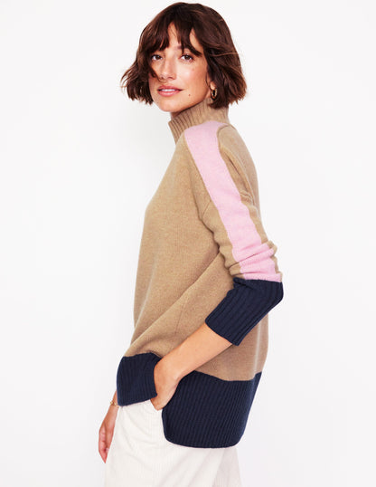 Jessica Oversized Sweater-Camel Melange, Colour Block