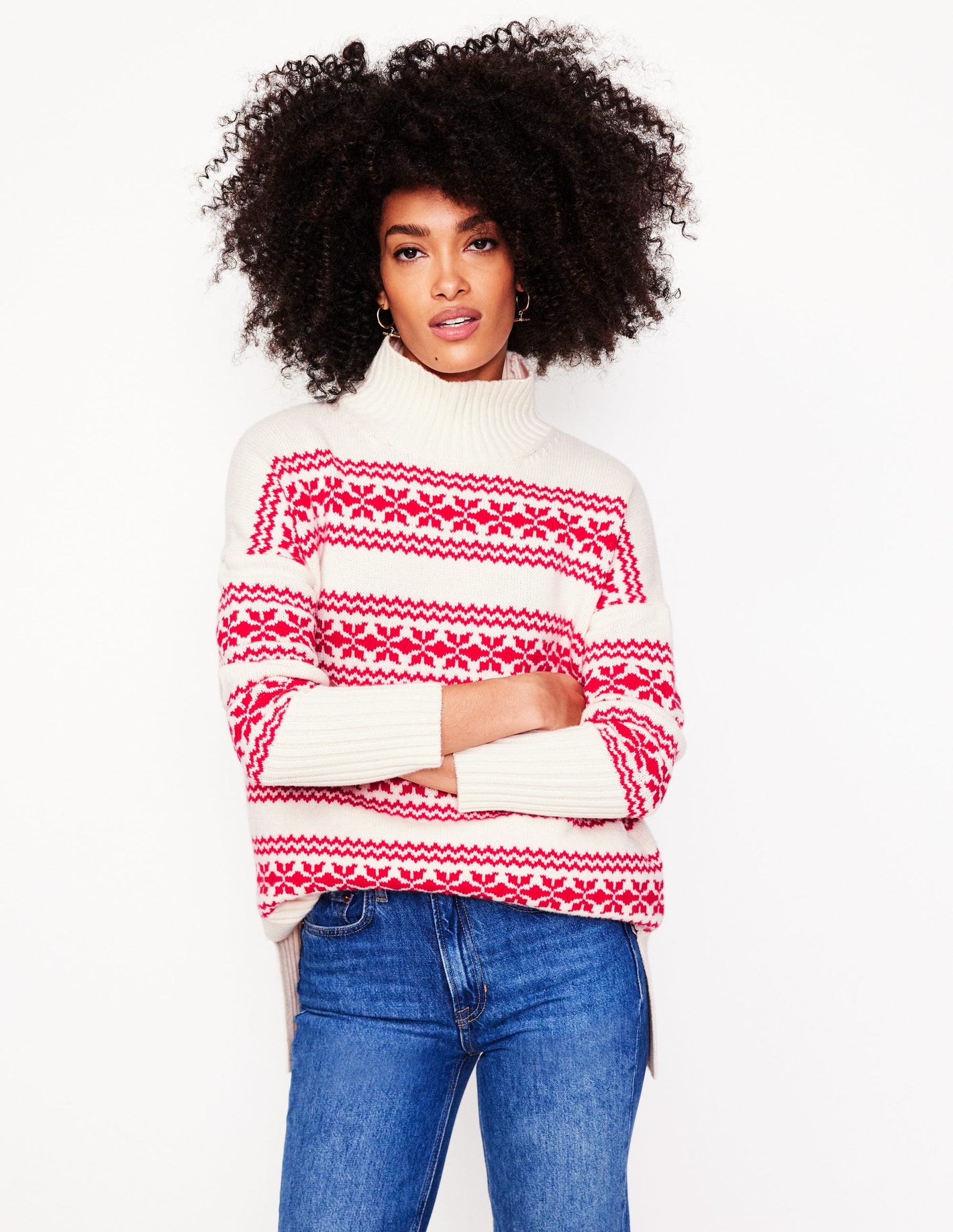 Jessica Oversized Sweater-Red Fair Isle