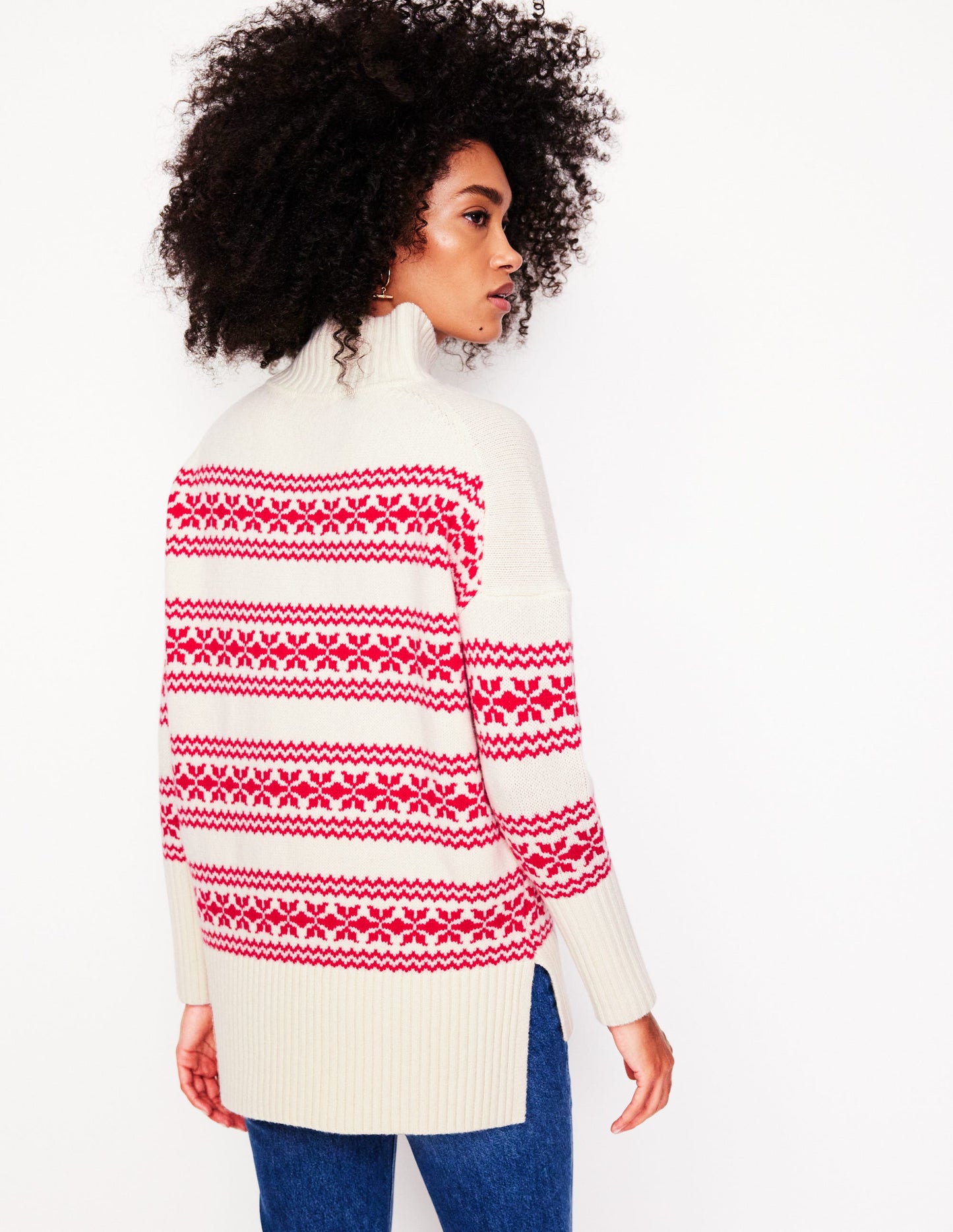 Jessica Oversized Sweater-Red Fair Isle