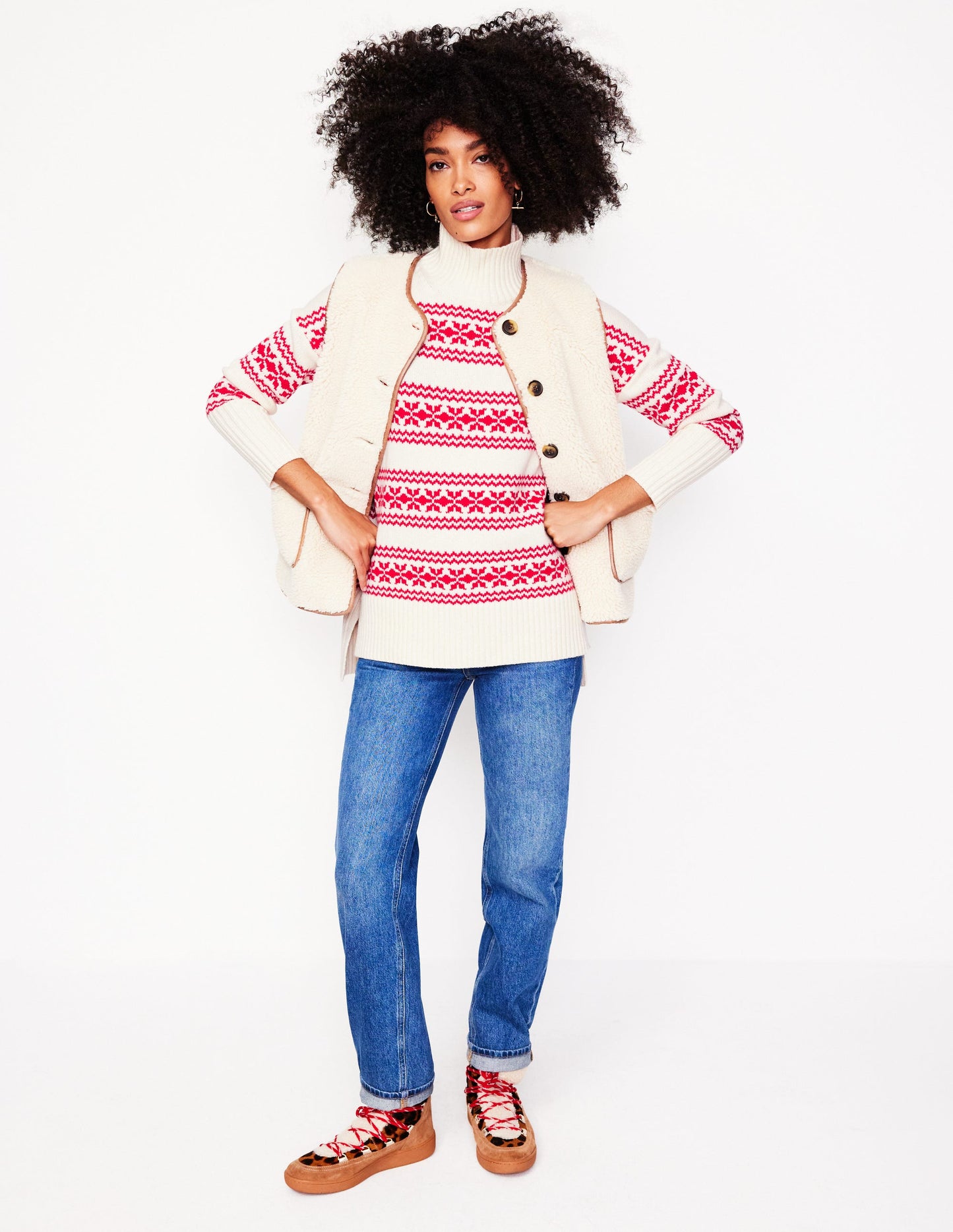 Jessica Oversized Sweater-Red Fair Isle