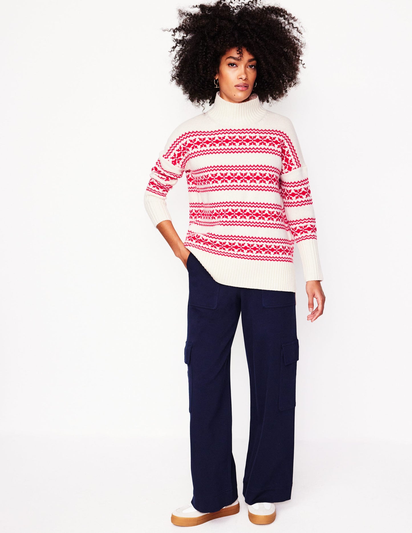 Jessica Oversized Sweater-Red Fair Isle