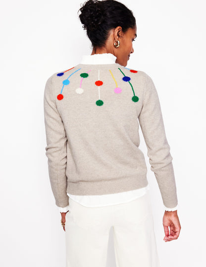 Pom Pom Jumper-Oatmeal, Multi Poms