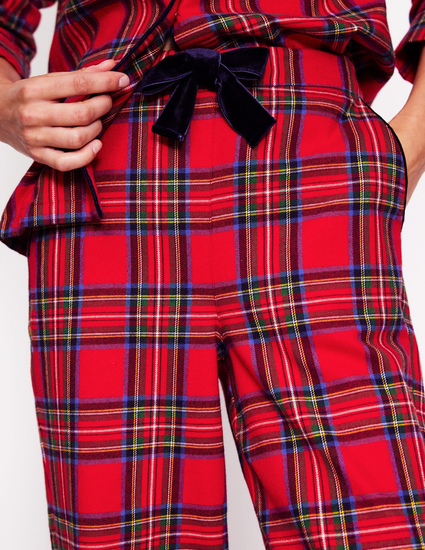 Brushed Cotton Pajama Pants-Red and Blue Check