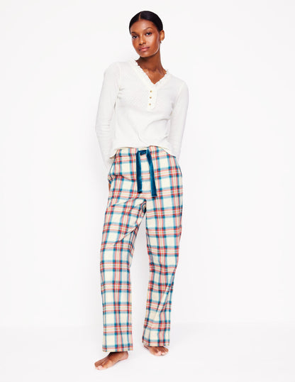 Brushed Cotton Pajama Pants-Eggnog & Orange Check