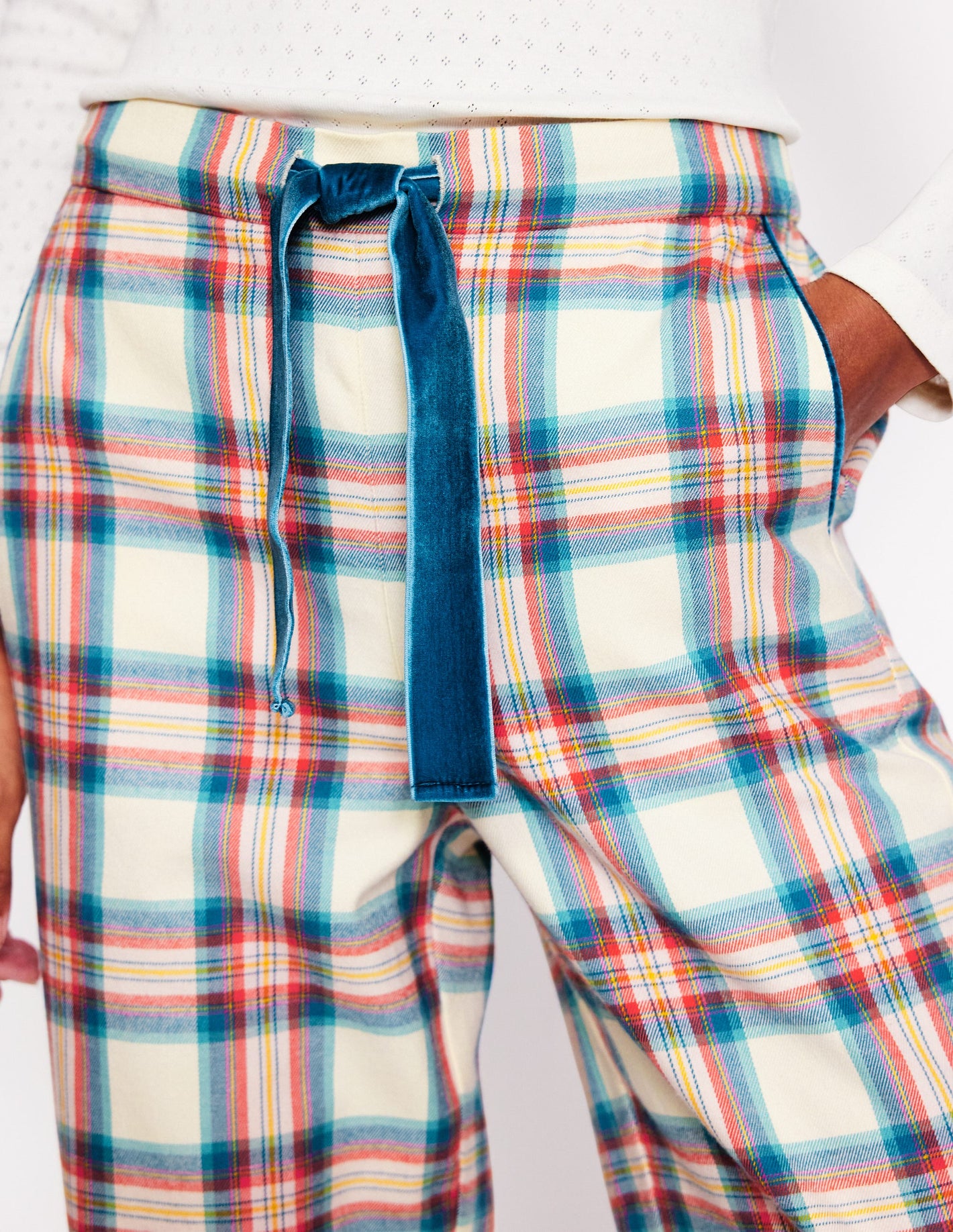 Brushed Cotton Pajama Pants-Eggnog & Orange Check