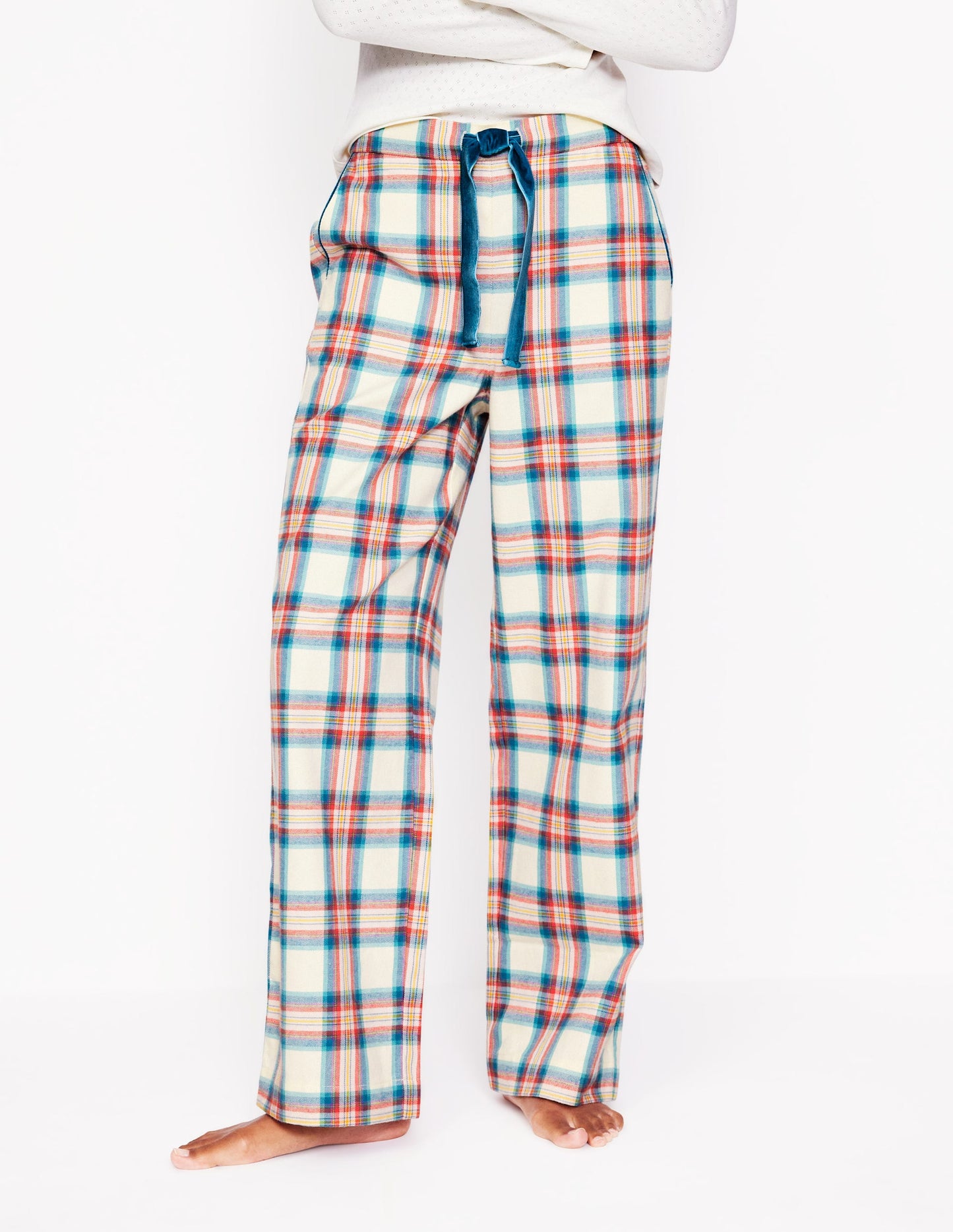 Brushed Cotton Pajama Pants-Eggnog & Orange Check