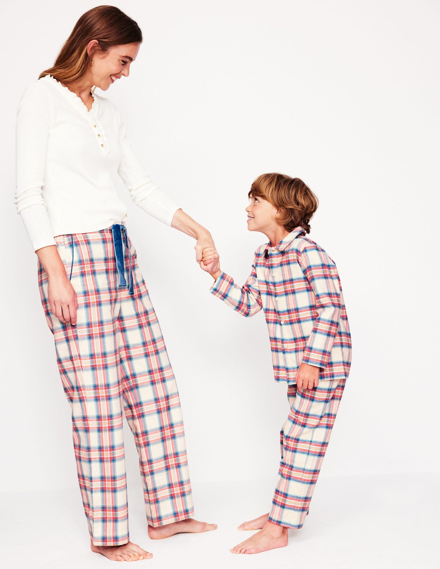 Brushed Cotton Pajama Pants-Eggnog & Orange Check