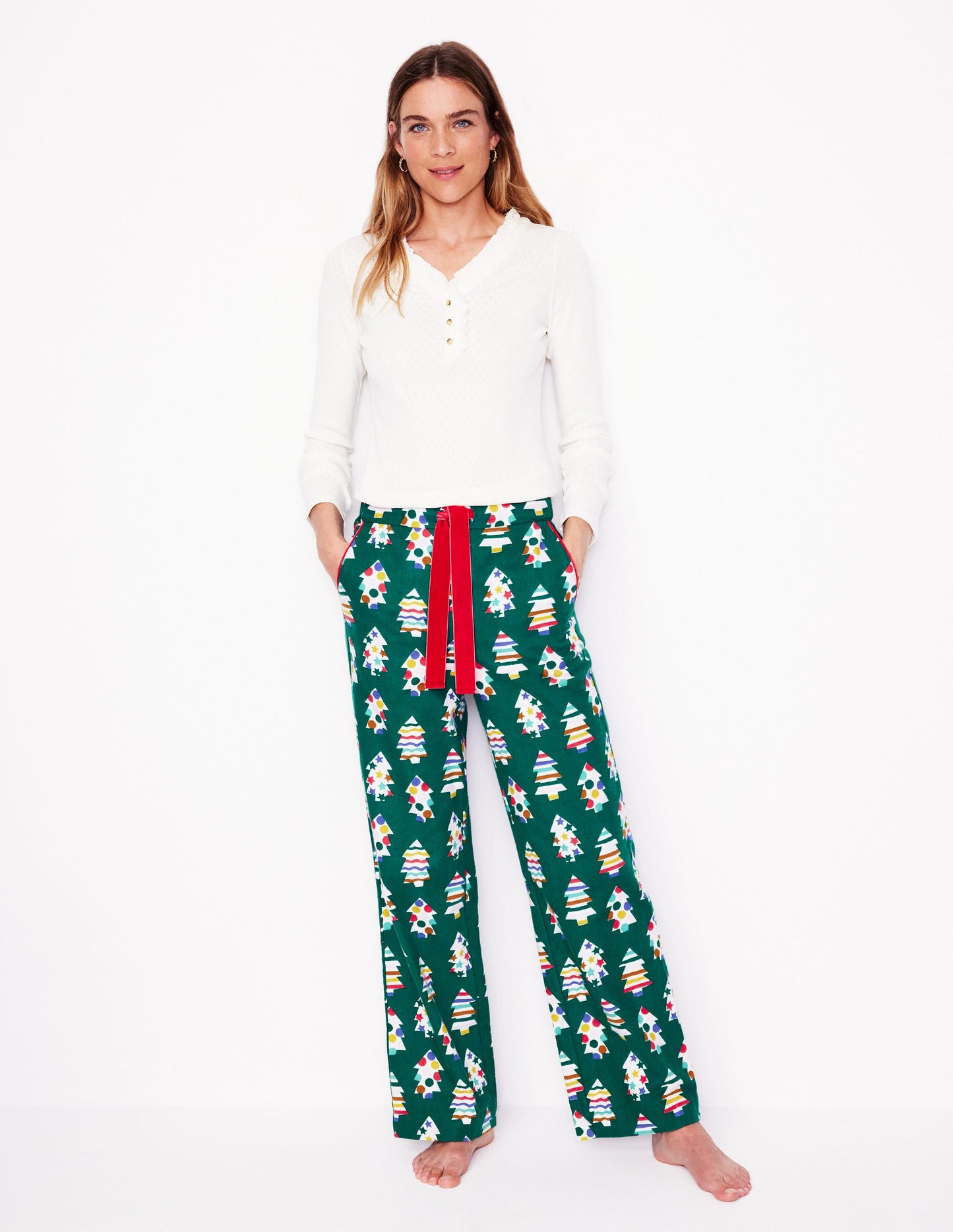 Brushed Cotton Pajama Pants-Malachite, Christmas Trees