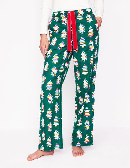 Brushed Cotton Pajama Pants-Malachite, Christmas Trees