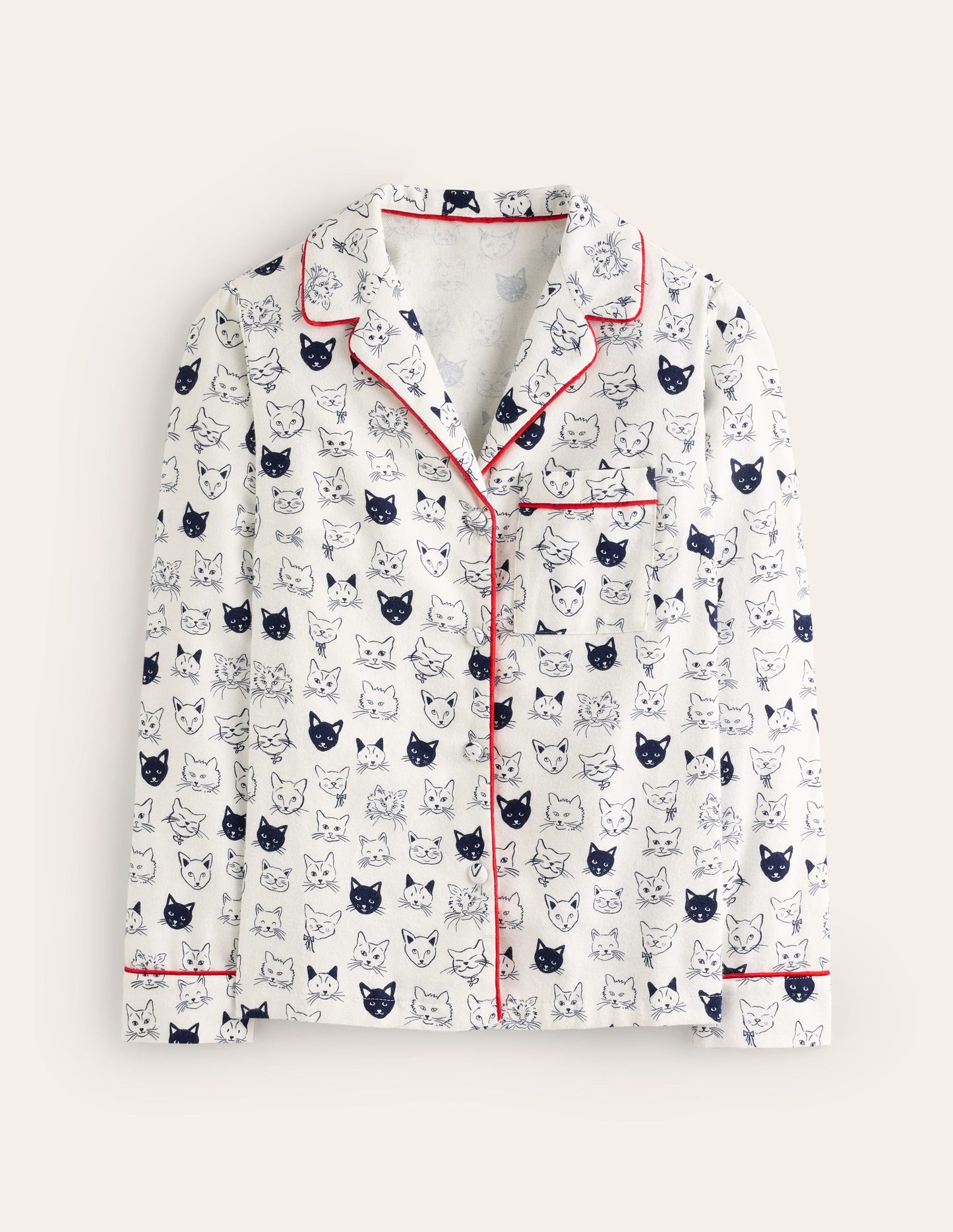 Brushed Cotton Pajama Shirt-Ivory, Cats