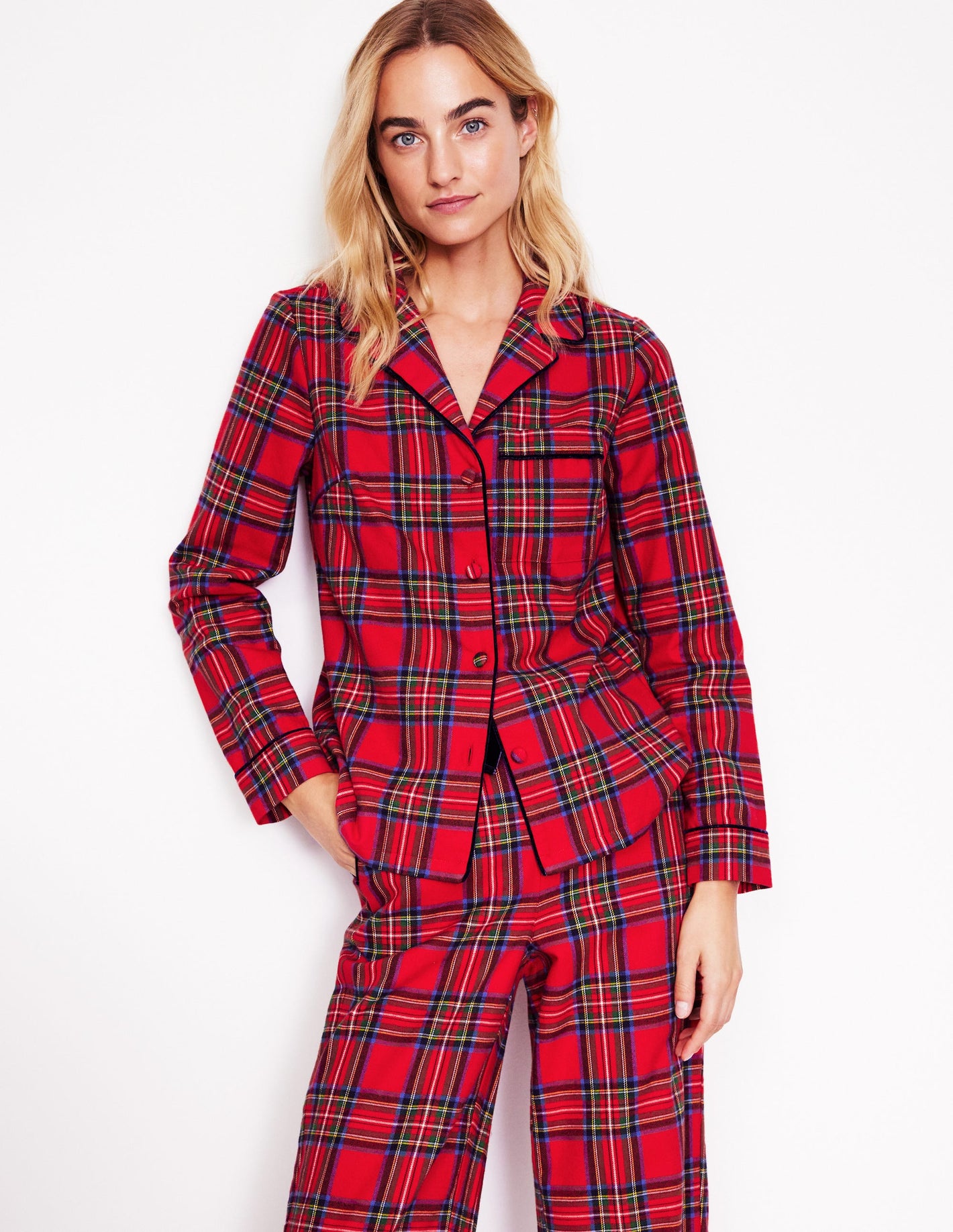 Brushed Cotton Pajama Shirt-Red and Blue Check