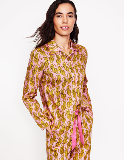 Cotton Sateen Pajama Shirt-Ceylon Yellow, Tiger