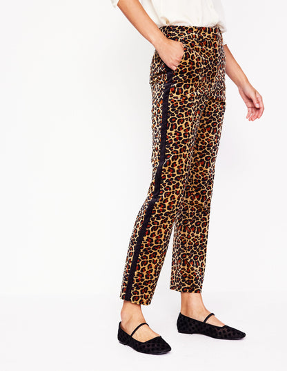 Kew Velvet Pants-Leopard, Black Side Stripe