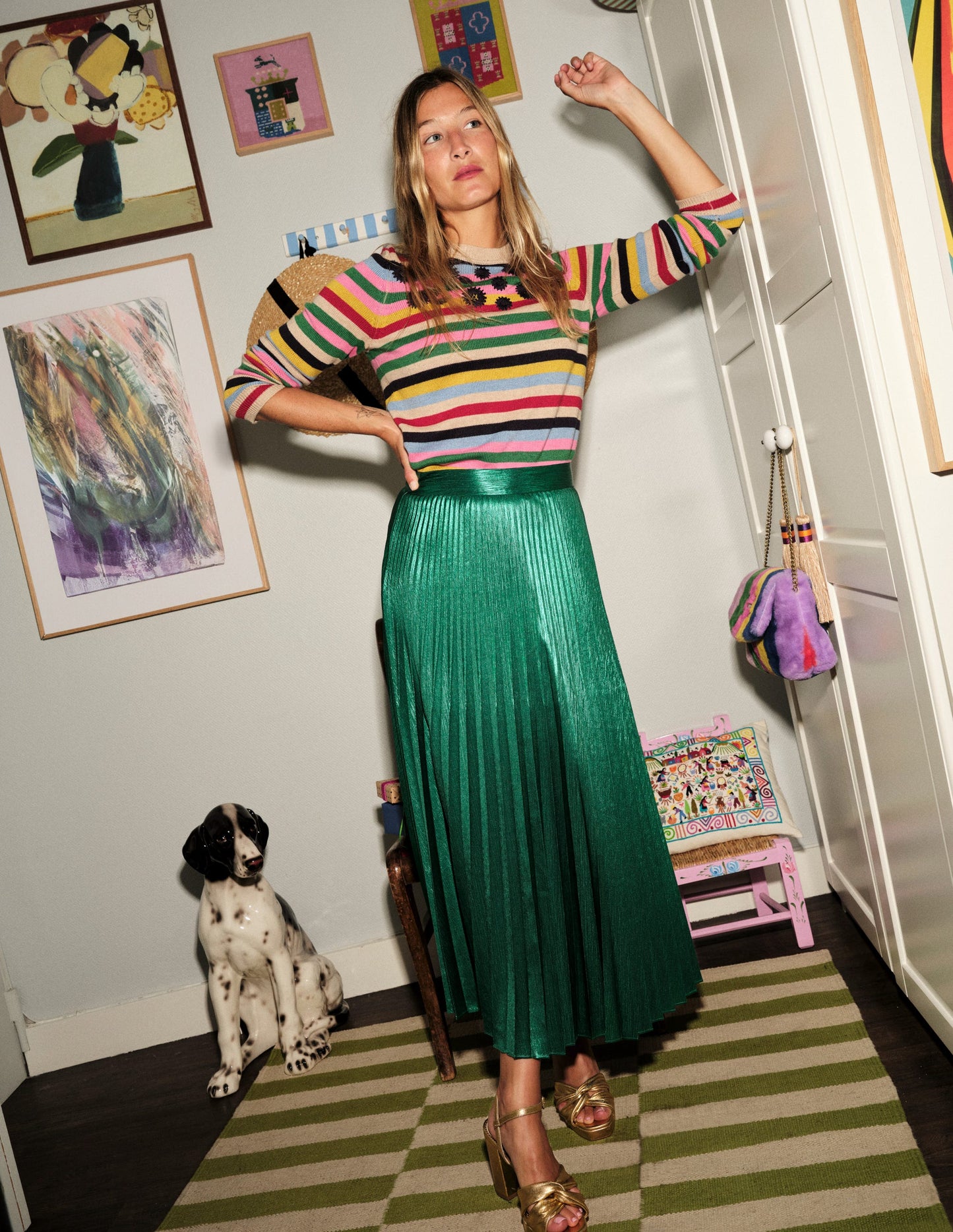 Camilla Metallic Midi Skirt-Malachite