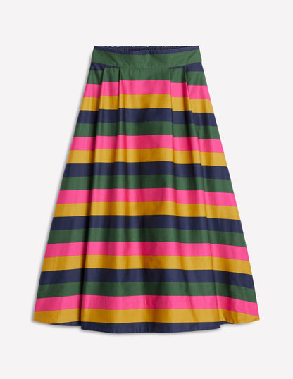 Isabella Cotton Sateen Skirt-Pine, Multi Stripe