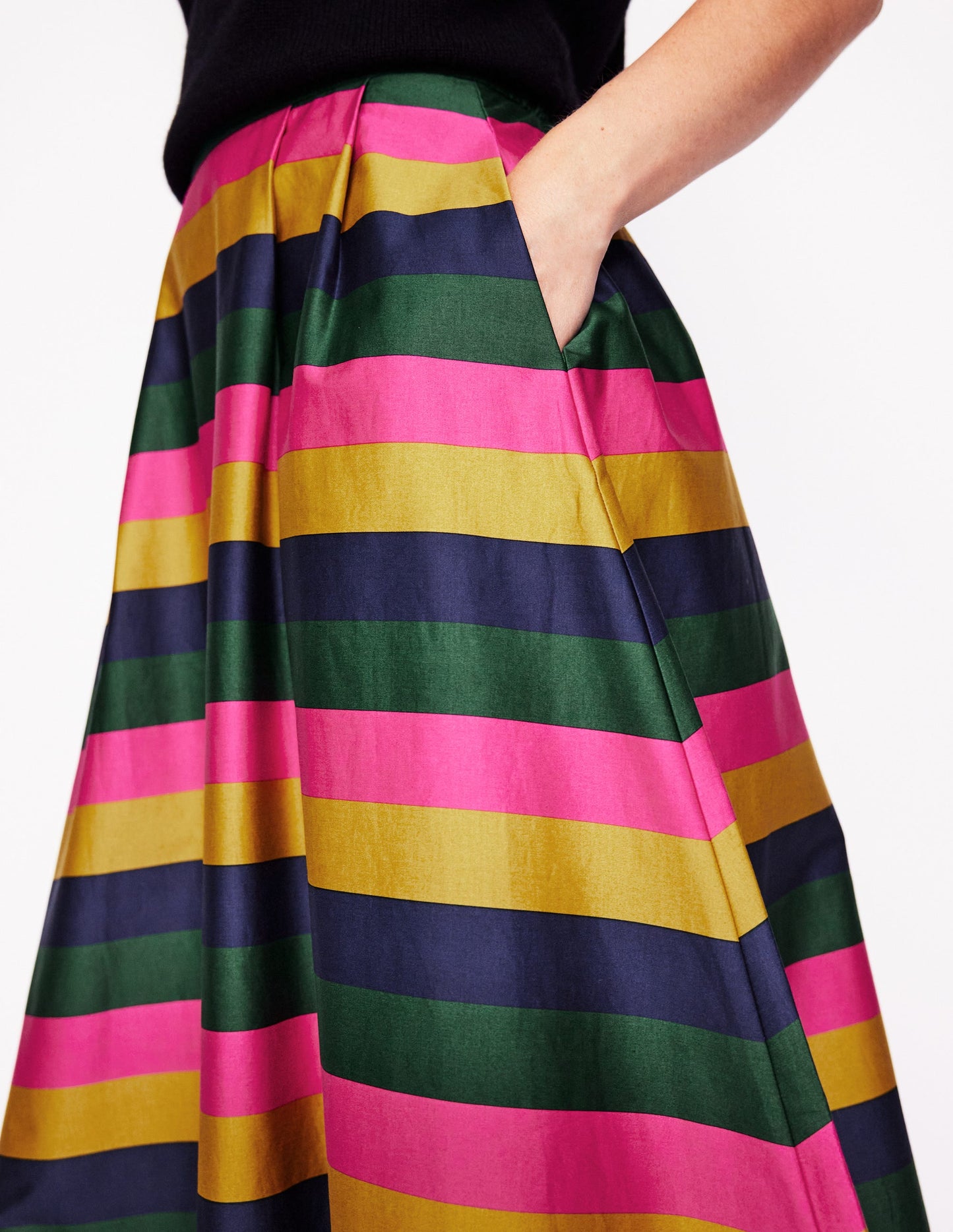 Isabella Cotton Sateen Skirt-Pine, Multi Stripe