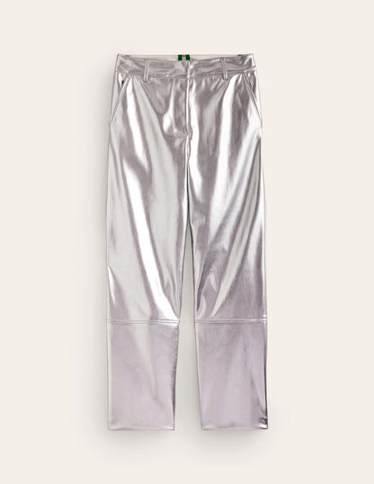 Tapered PU Pants-Silver