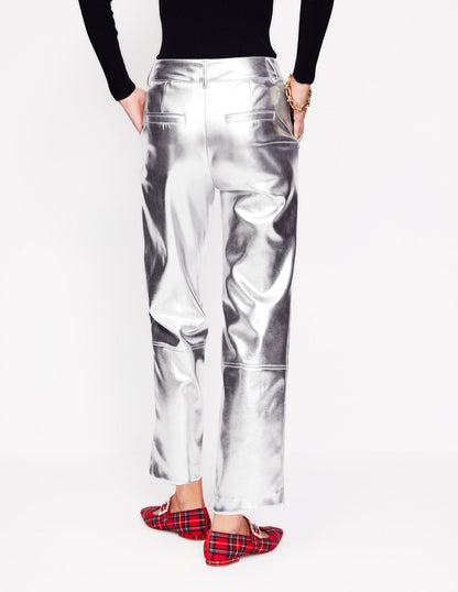 Tapered PU Pants-Silver