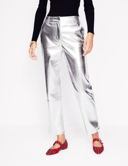 Tapered PU Pants-Silver